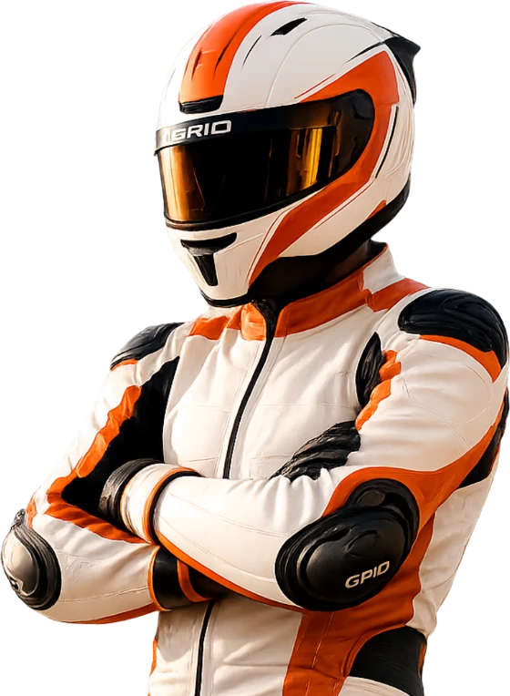 Grid Team rider in motorcycle leathers